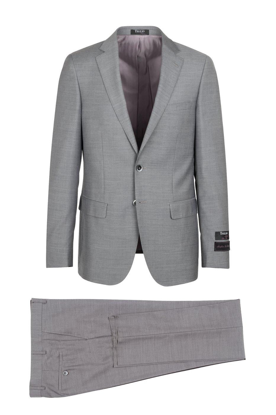 Tiglio Italian Suit - Real Wool Fabric Super 150's Porto Heather Gray, Slim Fit Suit in Color Gray - 36S