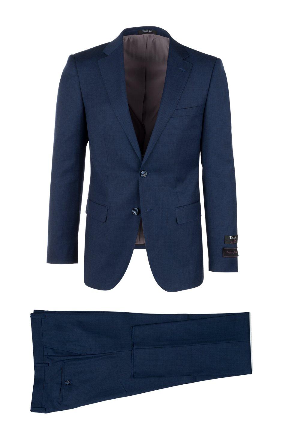 Tiglio Italian Suit - Real Wool Fabric Super 150's Porto Blue, Slim Fit Suit in Color Blue - 36S