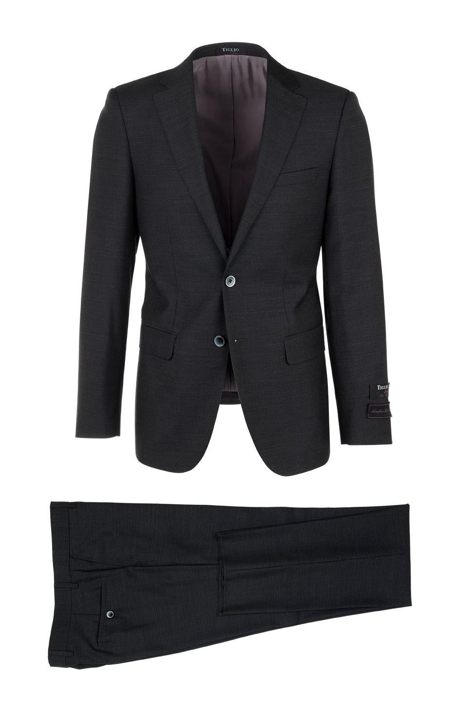 Tiglio Italian Suit - Real Wool Fabric Super 150's Porto Slim Fit Suit, Pure Wool Suit in Color Black - 36S