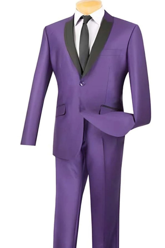 Slim Fit Two Buttons Black and Purple Two Toned Pastel Color Sharkskin Prom ~ Wedding Tuxedo Suit Purple and Plum Prom Suits