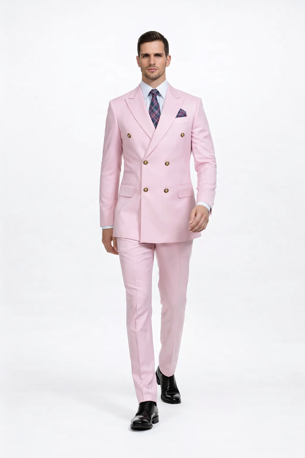 Slim Fitted Cut Mens Double Breasted Blazer - Light Pink Double Breasted Sport Coat - 34 Short or Extra Small