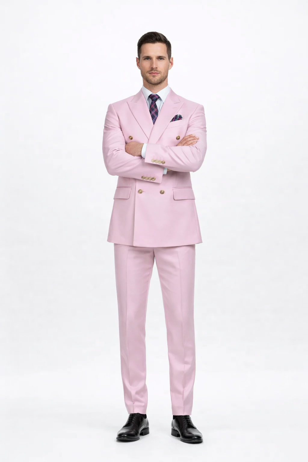 Slim Fitted Cut Mens Double Breasted Blazer - Light Pink Double Breasted Sport Coat