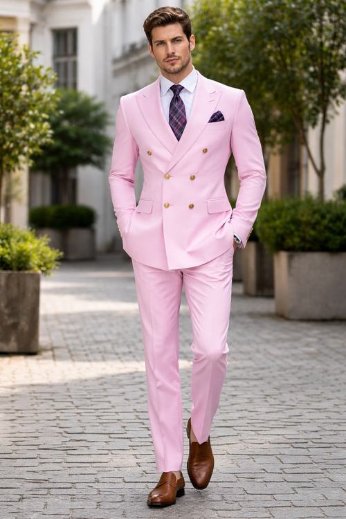 Slim Fitted Cut Mens Double Breasted Blazer - Light Pink Double Breasted Sport Coat