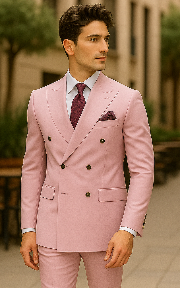 Slim Fitted Cut Mens Double Breasted Blazer - Light Pink Double Breasted Sport Coat - 34 Short or Extra Small