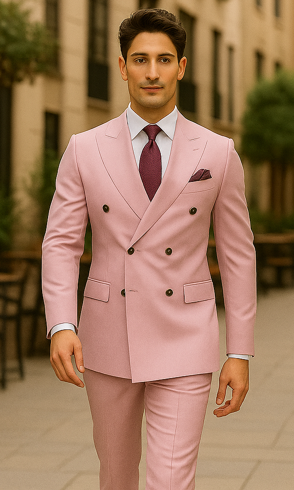 Slim Fitted Cut Mens Double Breasted Blazer - Light Pink Double Breasted Sport Coat - 34 Short or Extra Small