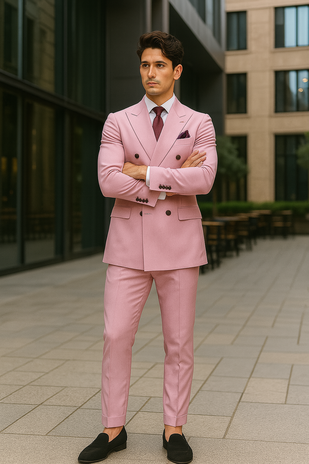 Slim Fitted Cut Mens Double Breasted Blazer - Light Pink Double Breasted Sport Coat - 34 Short or Extra Small