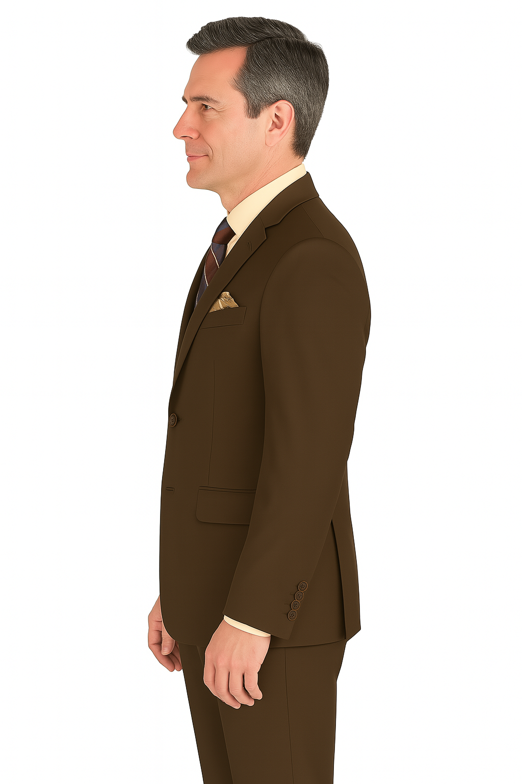 Slim Fit 2 Piece Suit Stretch Fabric Suit with Adjustable Waistband in Brown - Brown