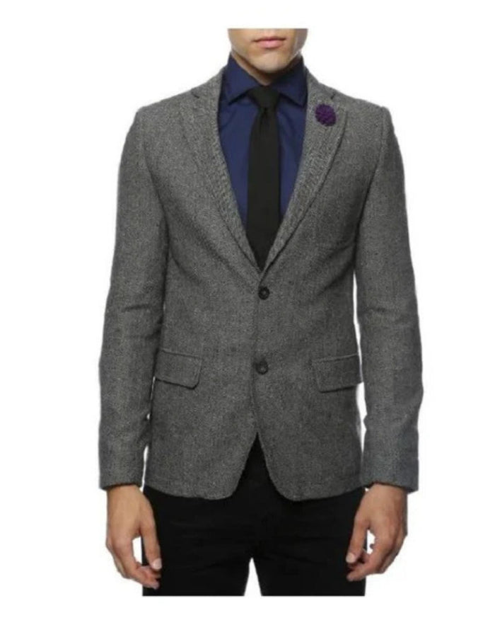 Gray Herringbone Sport Coat - Slim Fit Men's Blazer