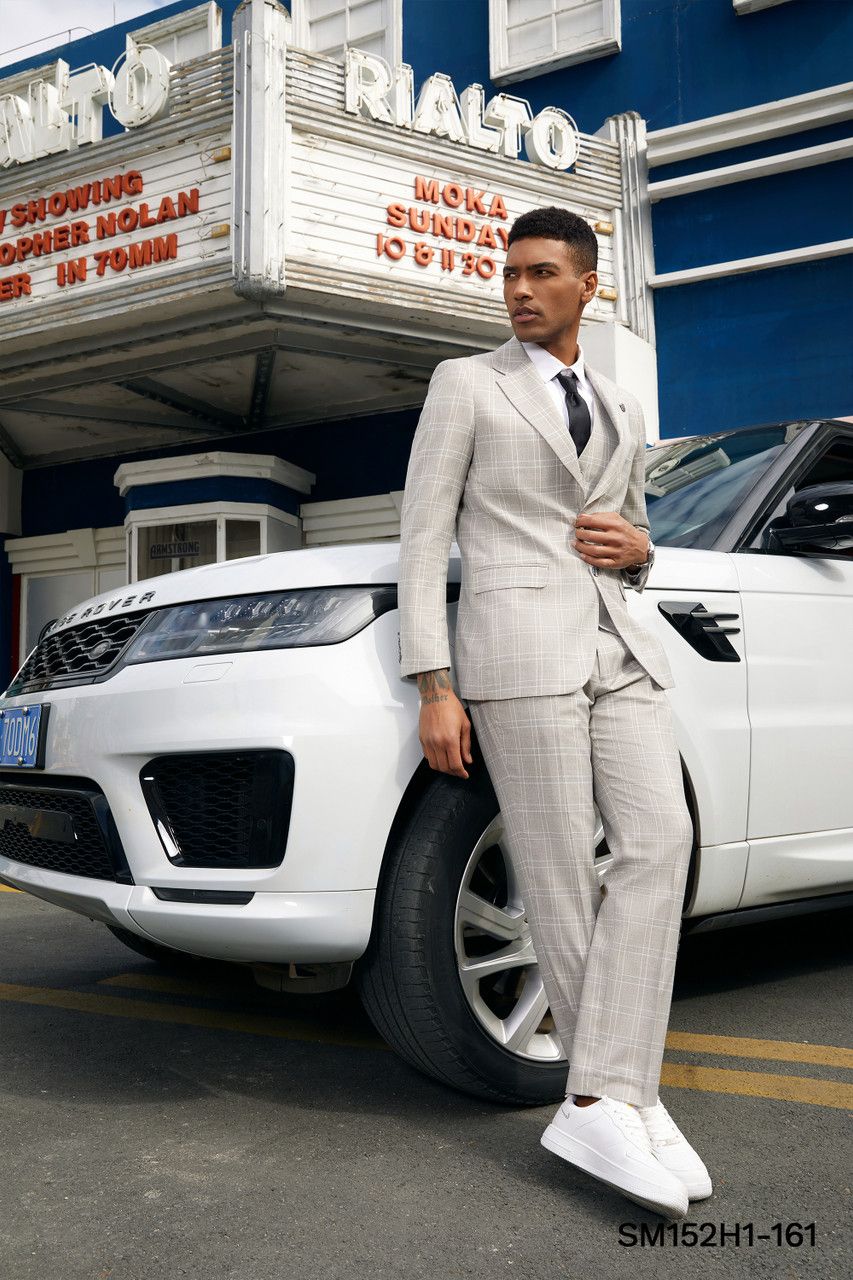 Stacy Adams Men's 3-Piece Hybrid Glen Check purple/lilac/light gray Suit - 38 Short Jacket+32 Waist Adjustable 28to34)(Height: 5 4 to5 7 )(Neck  15-16.5)S-M)