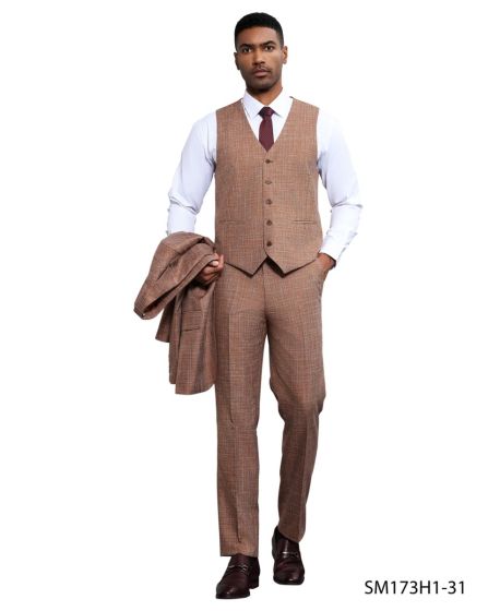 Stacy Adams Men's 3 Piece Hybrid Fit Suit - Textured Solid Color - 38R