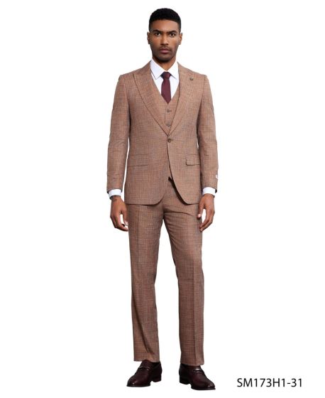 Stacy Adams Men's 3 Piece Hybrid Fit Suit - Textured Solid Color - 38R