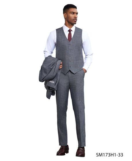 Stacy Adams Men's 3 Piece Hybrid Fit Suit - Textured Solid Color - 38R