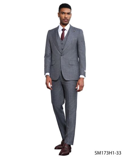 Stacy Adams Men's 3 Piece Hybrid Fit Suit - Textured Solid Color - 38R