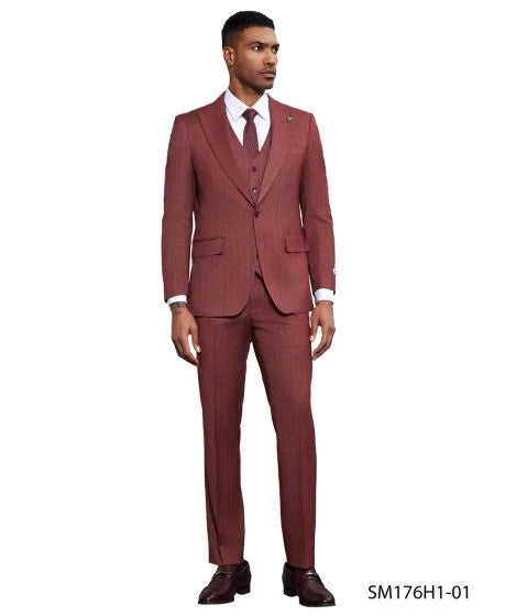 Stacy Adams Men's 3 Piece Hybrid Fit Suit - Pinstripe - 38R