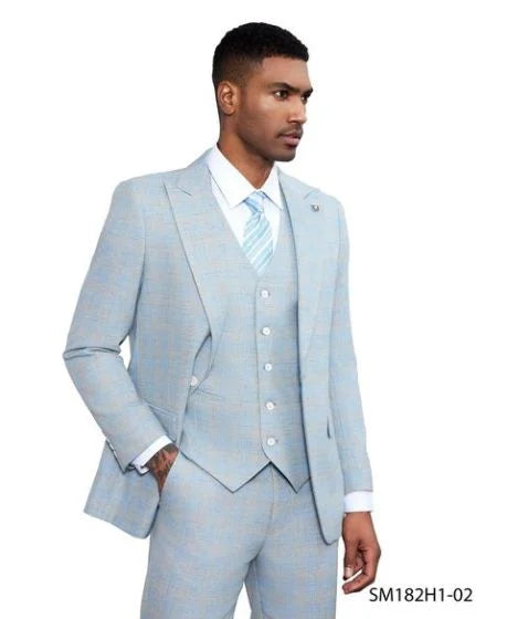 Stacy Adams Men's 3 Piece Windowpane Suit - Hybrid Fit - 38R
