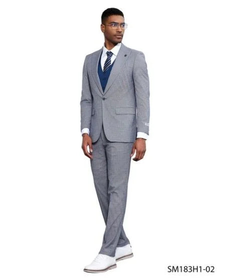 Stacy Adams Men's 3 Piece Glen Plaid Hybrid Fit Suit - Accented Vest - 38R