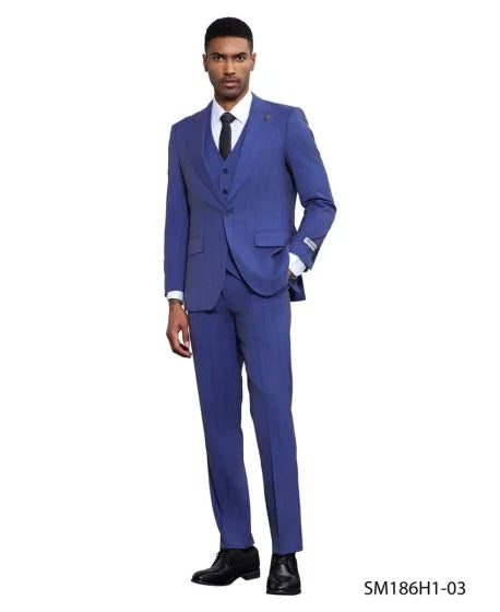 Stacy Adams Men's 3 Piece Hybrid Fit Suit - Subtle Windowpane - 38R