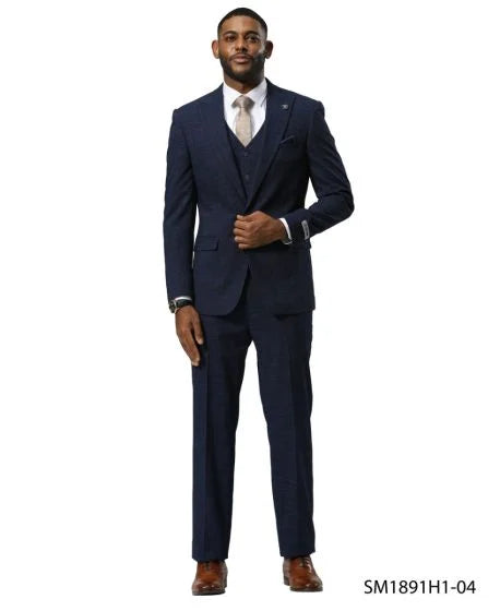 Stacy Adams Men's 3 Piece Hybrid Fit Suit - Tattersall Pattern - 38R