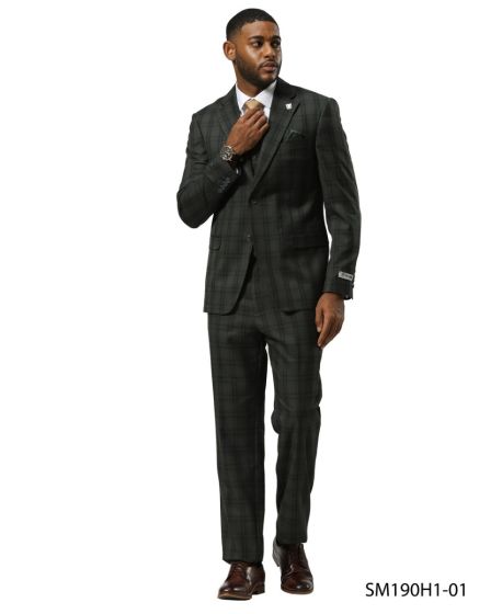 Stacy Adams Men's 3 Piece Hybrid Fit Suit - Glen Plaid - 38R
