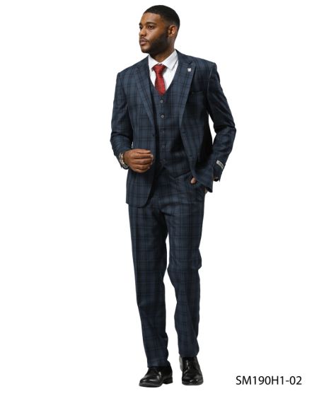 Stacy Adams Men's 3 Piece Hybrid Fit Suit - Glen Plaid - 38R