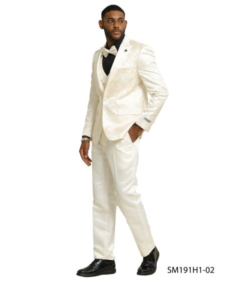 Stacy Adams Men's 3 Piece Hybrid Fit Suit - Floral Satin - 46R