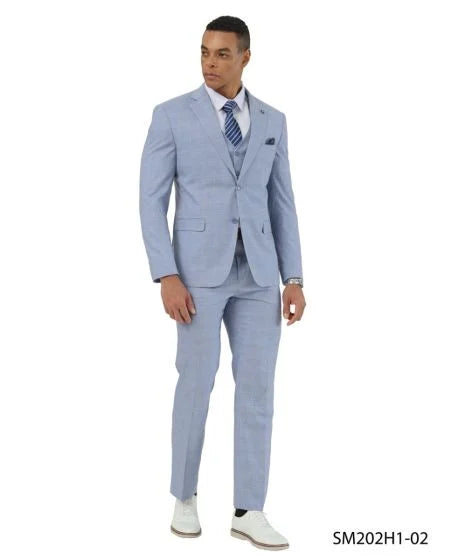 Stacy Adams Men's 3 Piece Hybrid Fit Suit - Subtle Windowpane Plaid - 34R