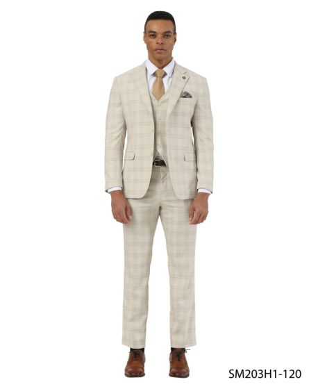 Stacy Adams Men's 3 Piece Hybrid Fit Suit - Plaid Pattern - 34R