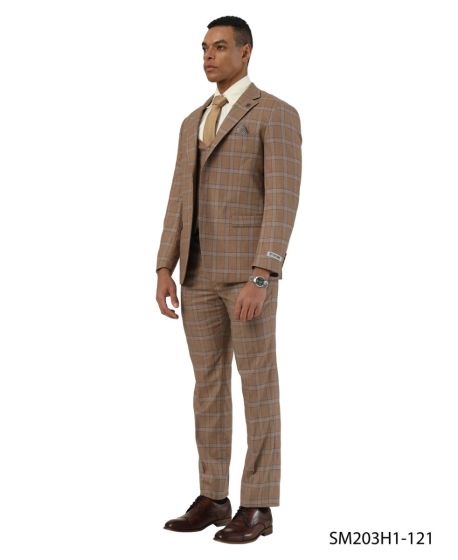Stacy Adams Men's 3 Piece Hybrid Fit Suit - Plaid Pattern - 34R