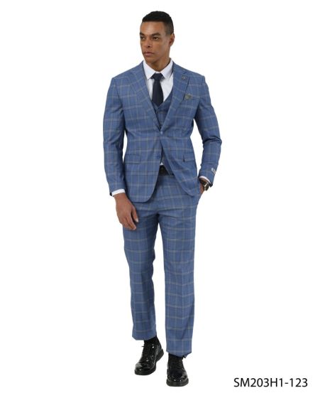 Stacy Adams Men's 3 Piece Hybrid Fit Suit - Plaid Pattern - 34R