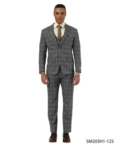 Stacy Adams Men's 3 Piece Hybrid Fit Suit - Plaid Pattern - 34R