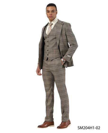 Stacy Adams Men's 3 Piece Glen Plaid Suit - Hybrid Fit - 38R