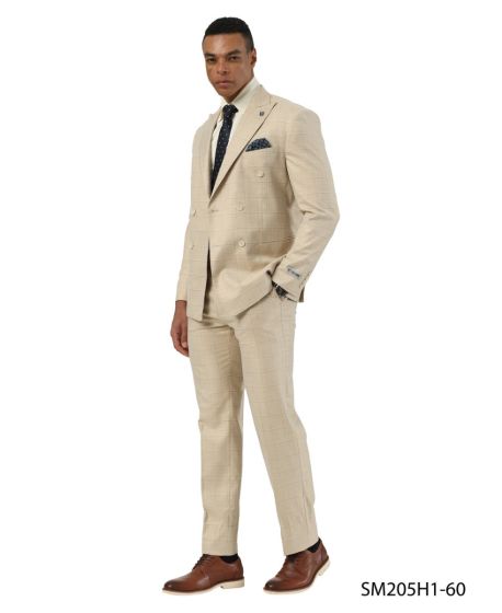 Stacy Adams Men's 2 Piece Windowpane Hybrid Fit Suit - Double Breasted