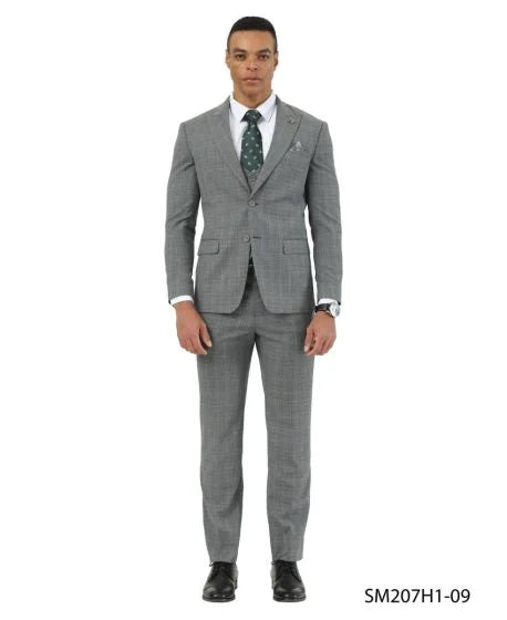 Stacy Adams Men's 3 Piece Hybrid Fit Suit - Textured Glen Check - 34R