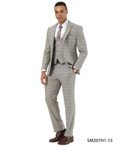 Stacy Adams Men's 3 Piece Hybrid Fit Suit - Textured Glen Check - 34R
