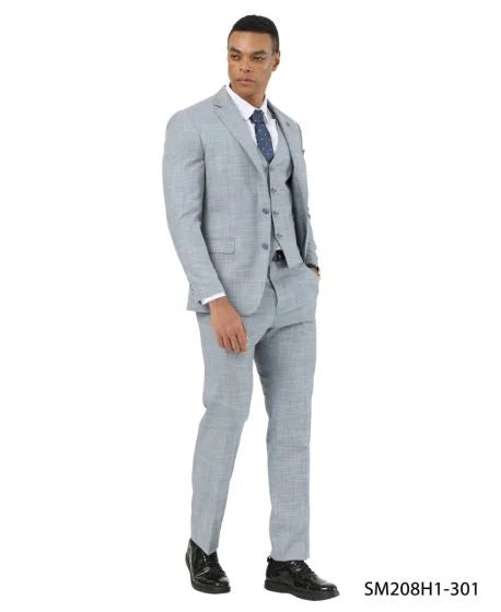 Stacy Adams Men's 3 Piece Hybrid Fit Suit - Crosshatch Pattern - 34R