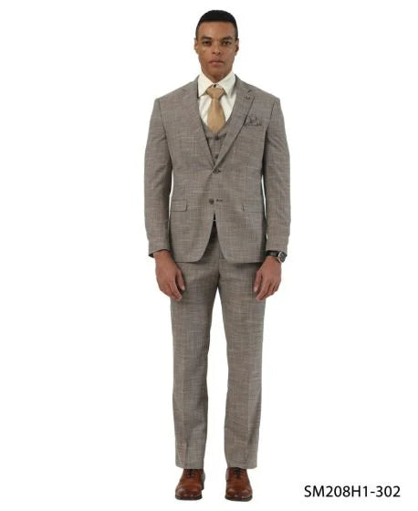 Stacy Adams Men's 3 Piece Hybrid Fit Suit - Crosshatch Pattern - 34R