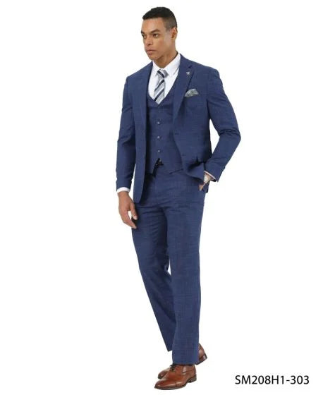 Stacy Adams Men's 3 Piece Hybrid Fit Suit - Crosshatch Pattern - 34R