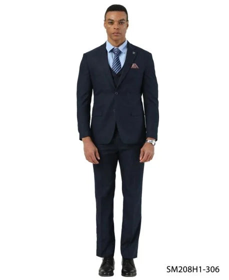 Stacy Adams Men's 3 Piece Hybrid Fit Suit - Crosshatch Pattern - 34R