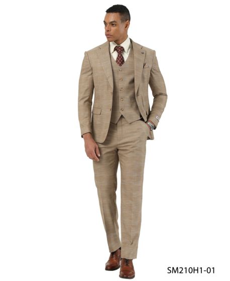 Stacy Adams Men's 3 Piece Hybrid Fit Suit - Subtle Textured Pattern - 38R