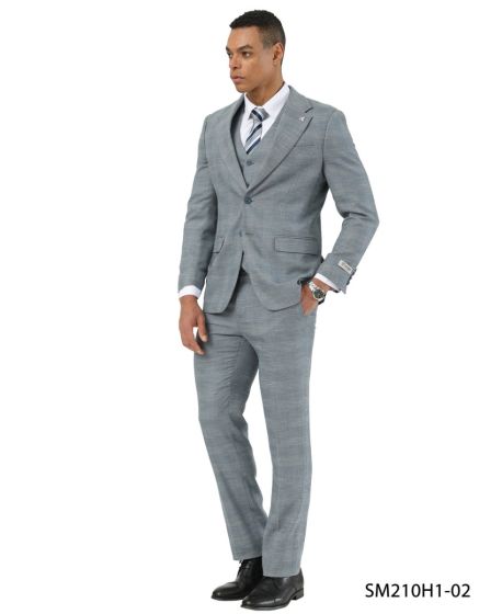Stacy Adams Men's 3 Piece Hybrid Fit Suit - Subtle Textured Pattern - 38R
