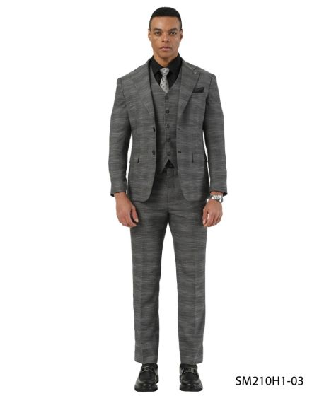 Stacy Adams Men's 3 Piece Hybrid Fit Suit - Subtle Textured Pattern - 38R