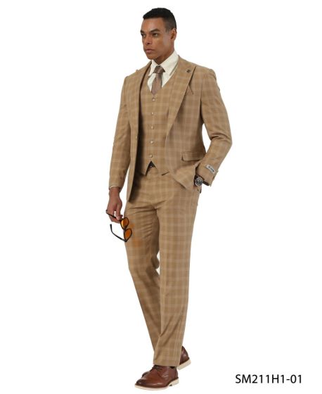 Stacy Adams Men's 3 Piece Glen Check Suit - Hybrid Fit - 34R