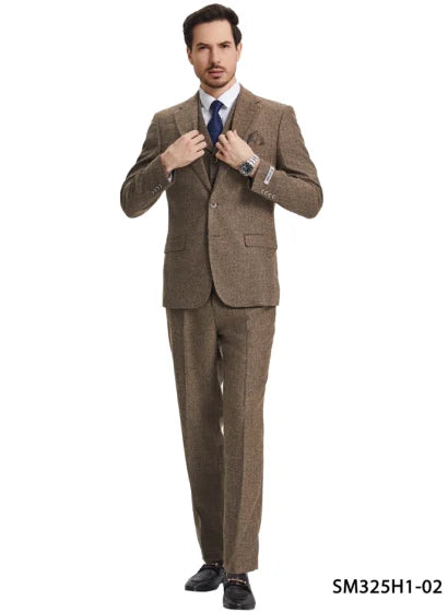 Stacy Adams Men's 3 Piece Hybrid Fit Suit - Herringbone - 36R