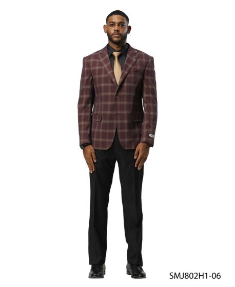 Stacy Adams Men’s Glen Plaid Hybrid Fit Sport Coat, Business Casual Blazer in Navy, Burgundy and Blue