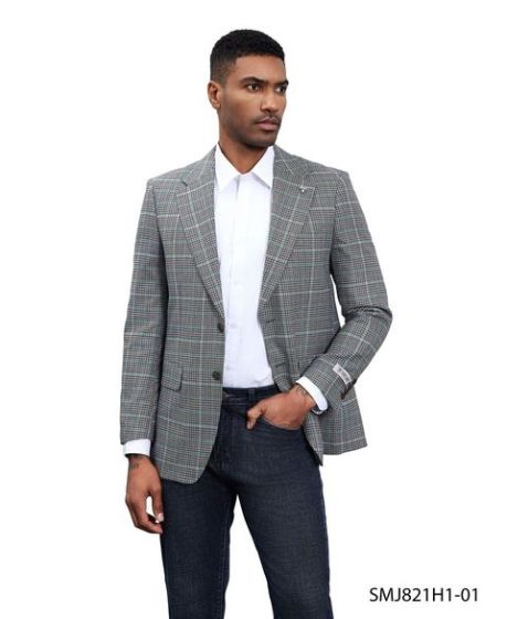Stacy Adams Men's Hybrid Fit Sport Coat - Windowpane Plaid - 38R