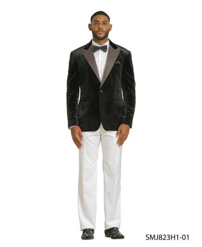 Stacy Adams Men's Hybrid Fit Sport Coat - Rhinestone sequin Embedded Peak Lapel