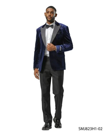 Stacy Adams Men's Hybrid Fit Sport Coat - Rhinestone sequin Embedded Peak Lapel - XS