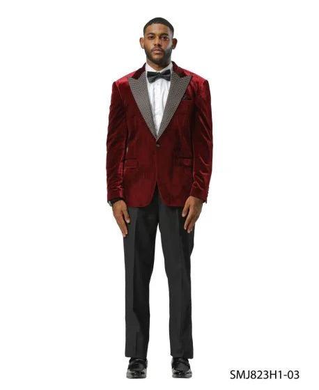Stacy Adams Men's Hybrid Fit Sport Coat - Rhinestone sequin Embedded Peak Lapel - XS