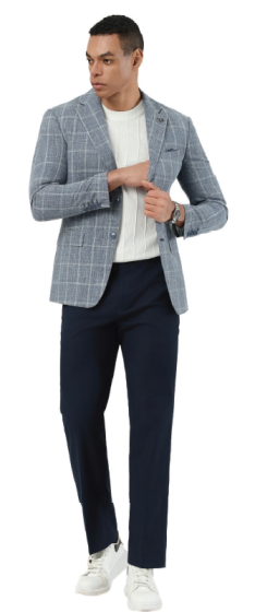 Stacy Adams Men’s Light Gray and Blue Textured Windowpane Sport Coat, Hybrid Fit Business Casual Blazer