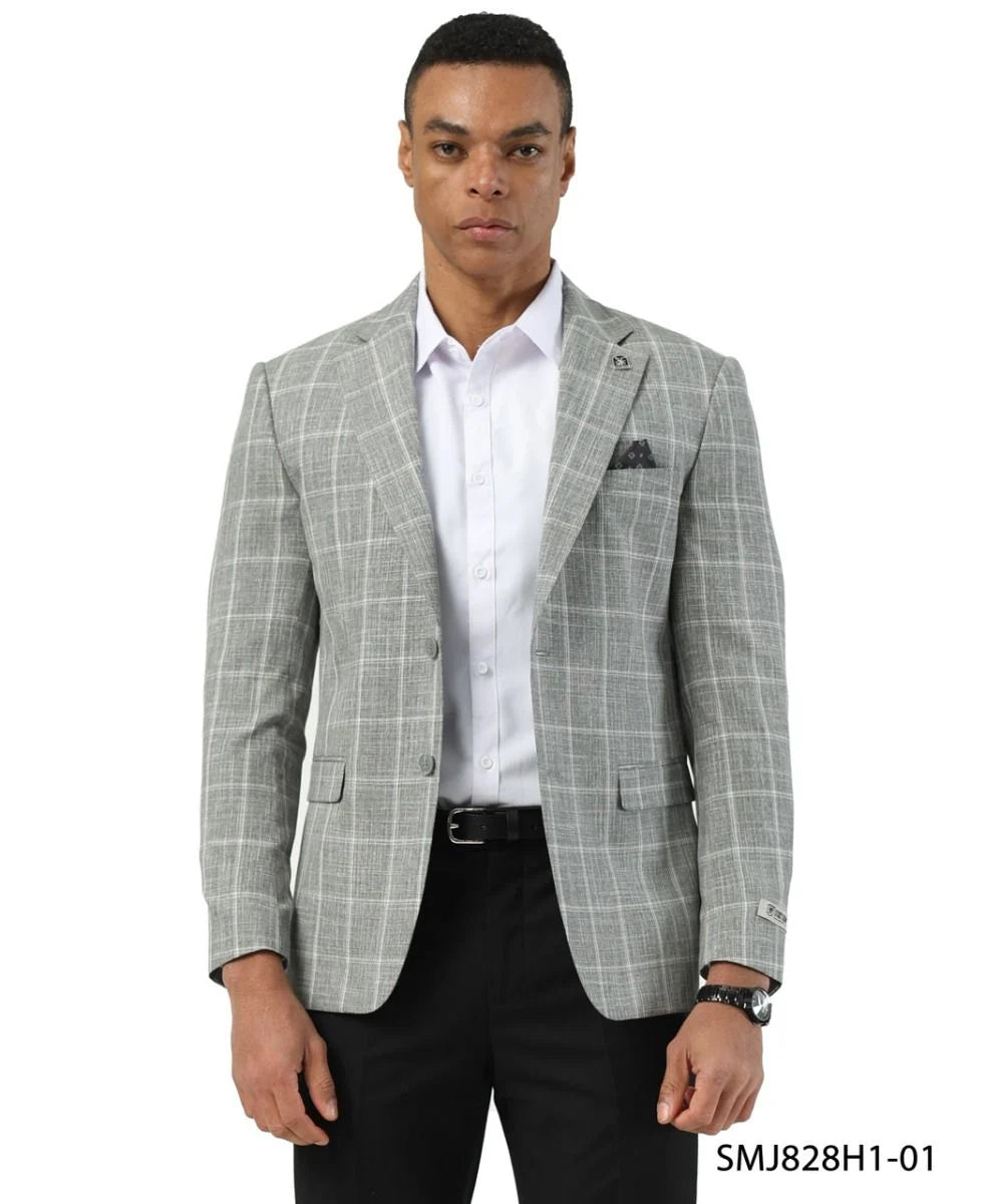 Stacy Adams Men's Hybrid Fit Sport Coat - Textured Windowpane Pattern - Plaid Blazers - 36R